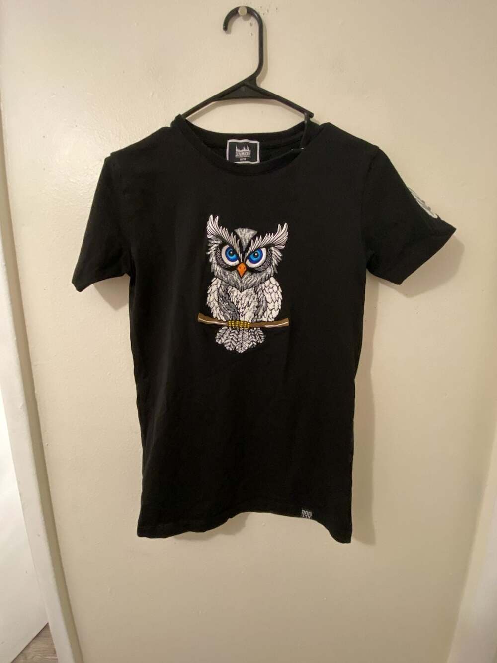 Denimicity Woke Owl Graphic Black Short Sleeve T-Shirt Size 12/13